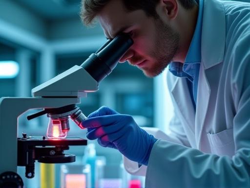 Un tecnico specializzato che analizza un campione di pigmento al microscopio